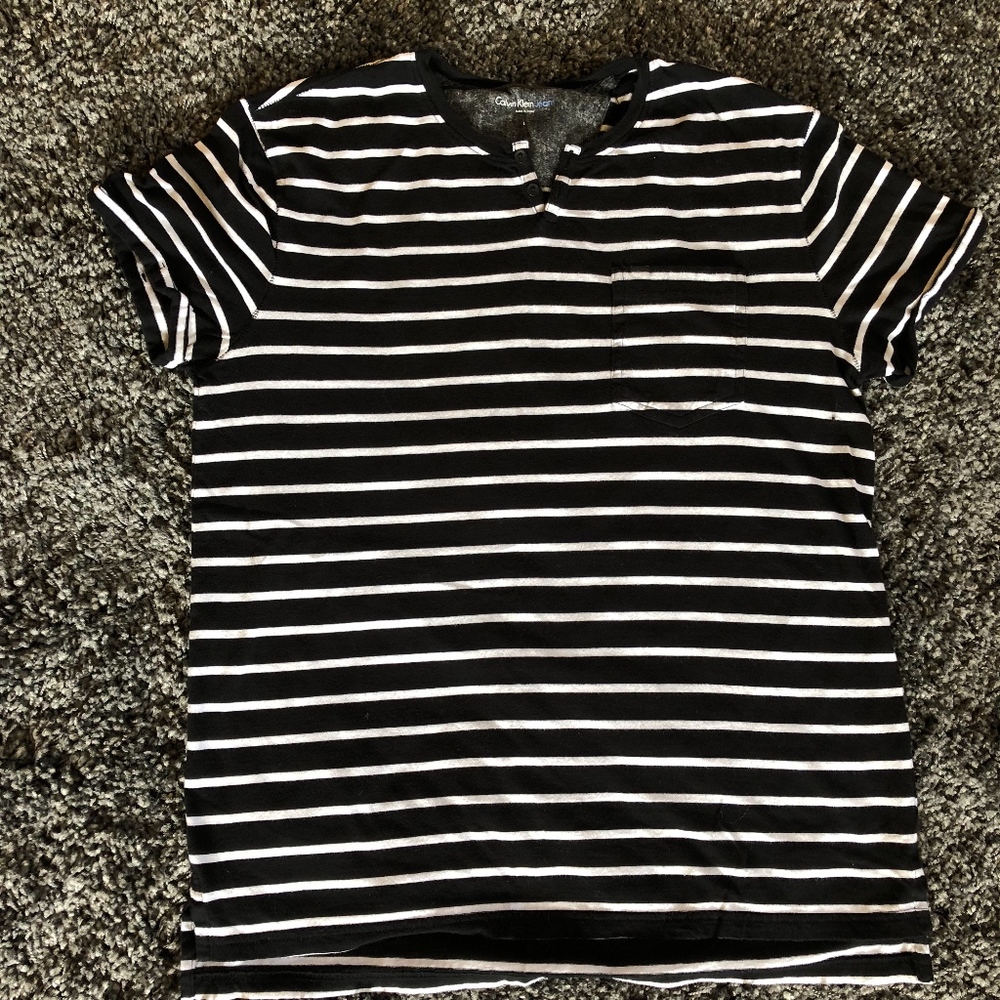 Calvin Klein Black White Stripe Short Sleeve Tee L